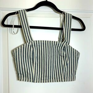Zara Denim Striped Side Zipper Halter Top, Size XS- NWT